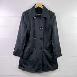 LONDON FOG‎ Black Double Breasted Button Up Trench Coat Jacket Size Small